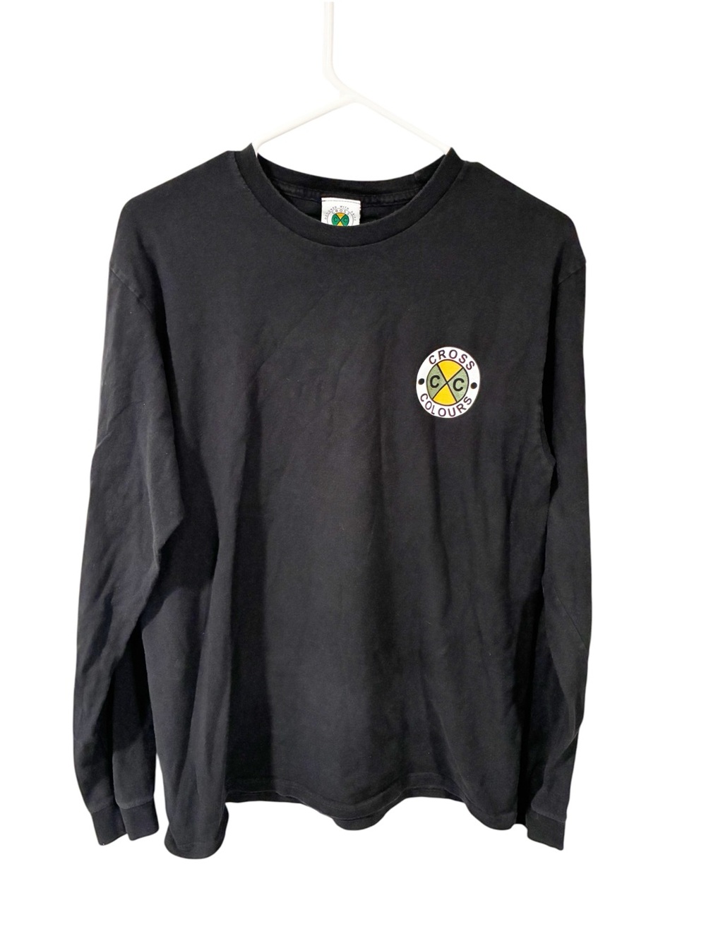 Cross Colours Men's Circle Logo Long Sleeve T-Shirt Black Size Medium